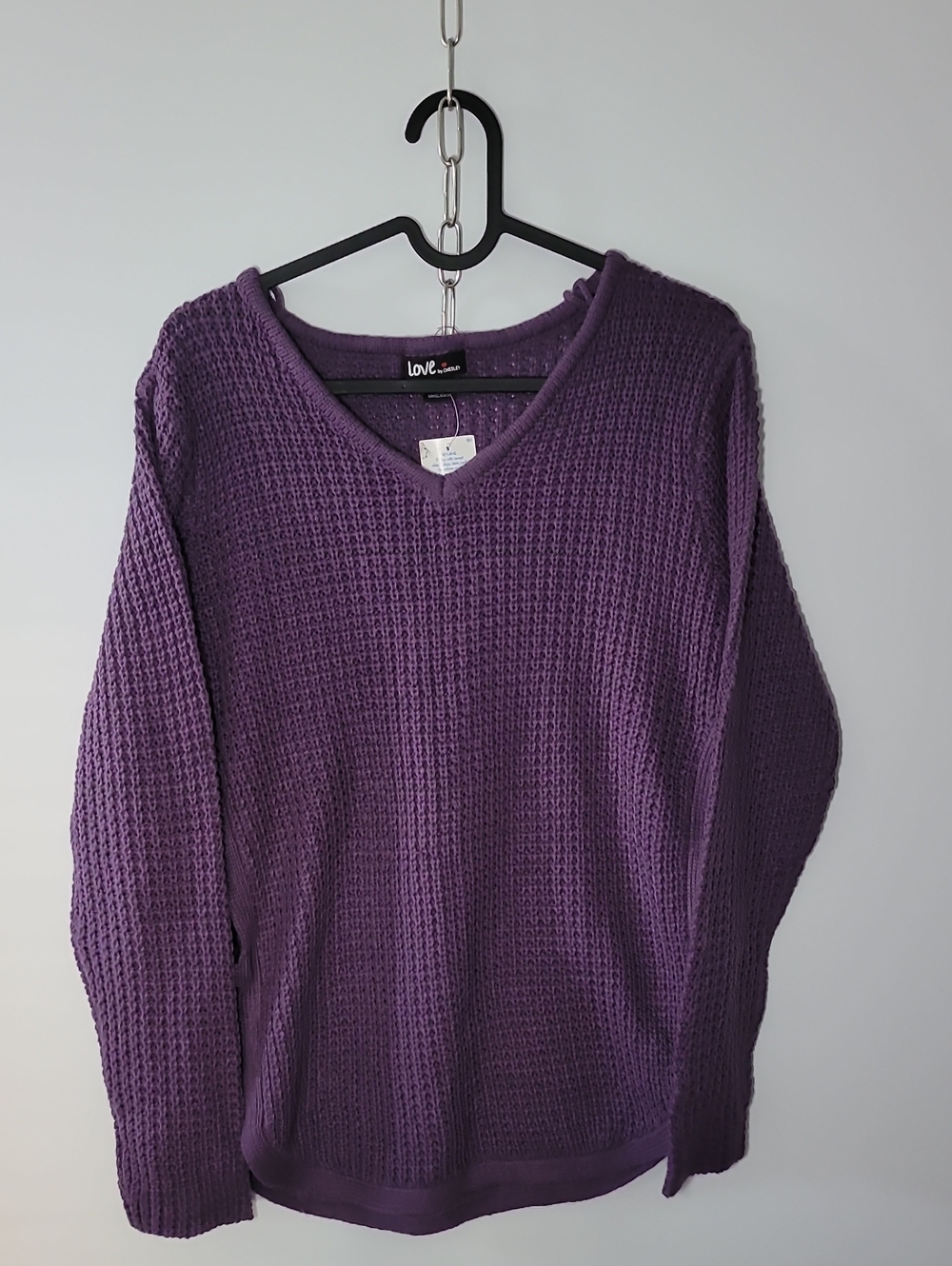 Love By Design Deep Purple Waffle V-Neck Pullover